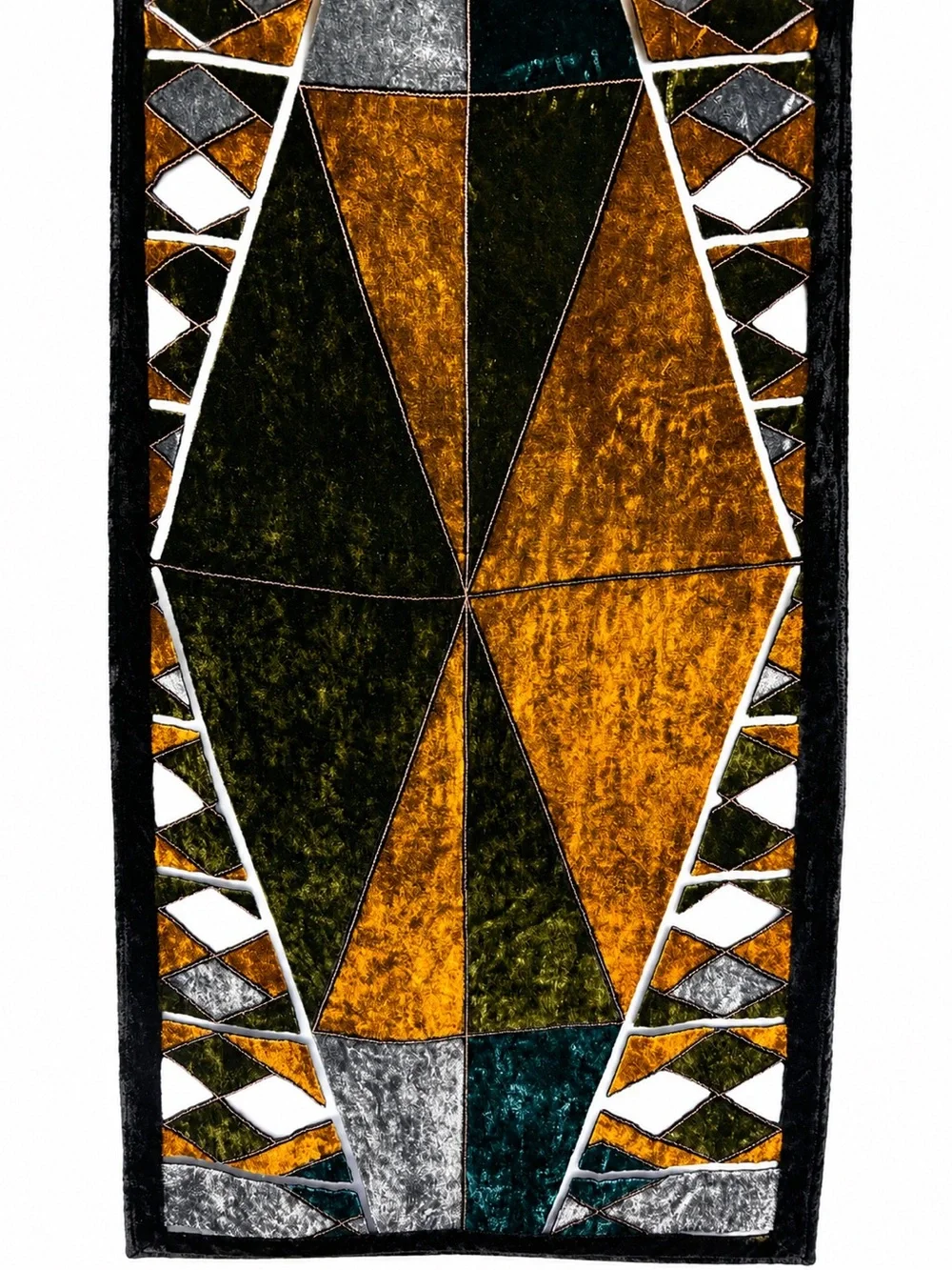 Geometric Velvet Patchwork Scarf Jewel Tone Art Deco Style 13” x 57.5”